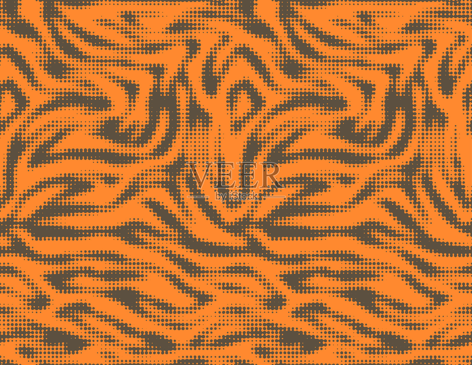 孟加拉虎皮毛,圆点型纹理。数码条纹皮肤,半色调图案,动物图案。黑色和橙色的无缝背景。向量插画图片素材