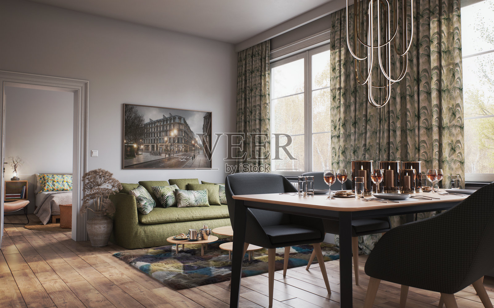 优雅的客厅和用餐空间照片摄影图片