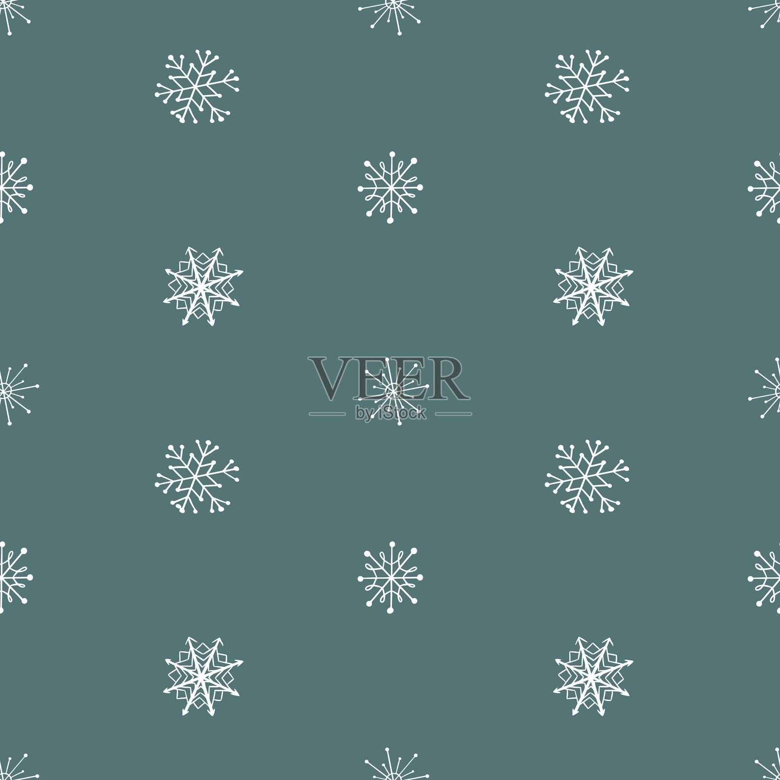 简单的圣诞无缝图案与几何图案。雪花和圆与不同的装饰在蓝灰色的背景。复古纺织品系列。插画图片素材