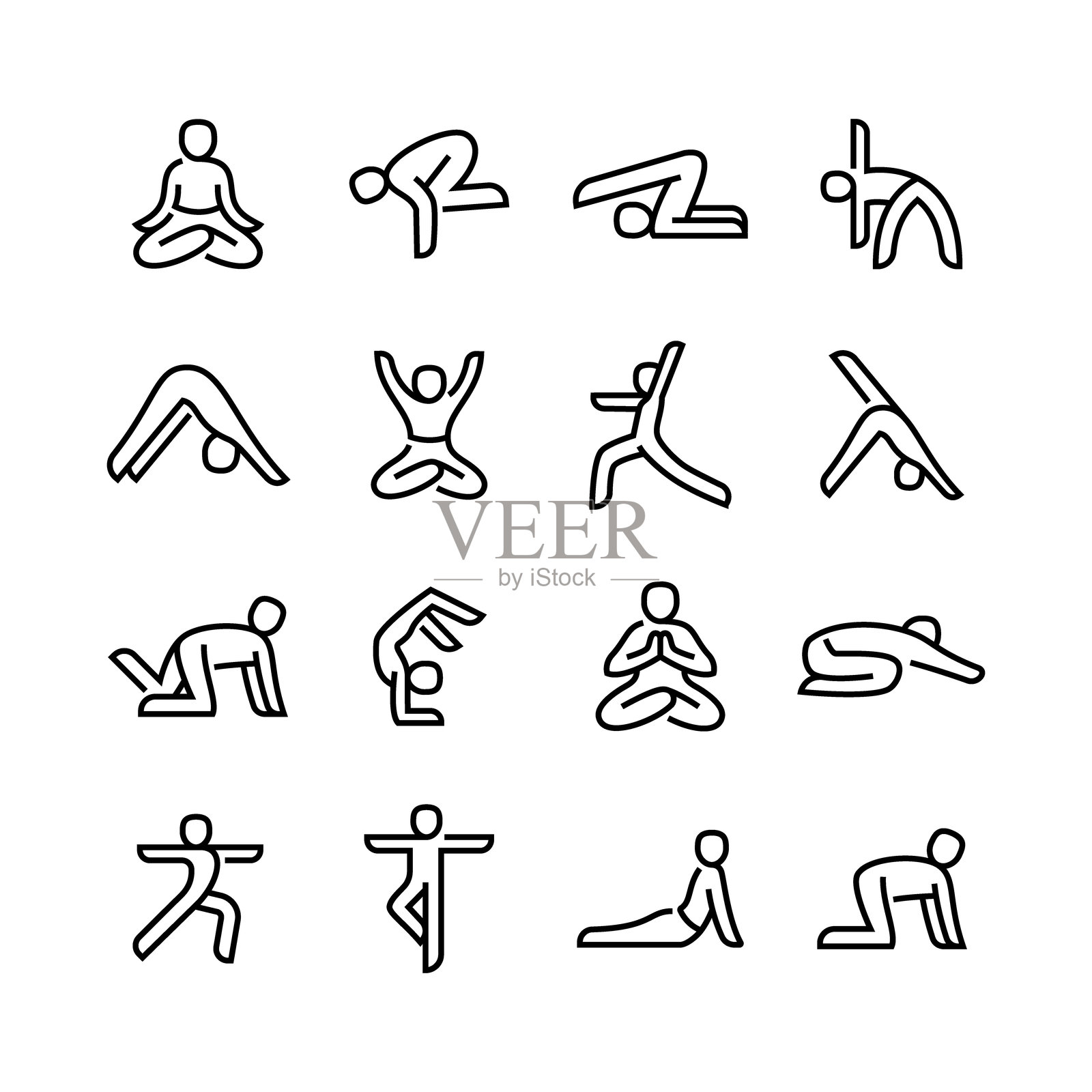 瑜伽和冥想线图标集。一组对象,冥想,放松,幸福。插画图片素材