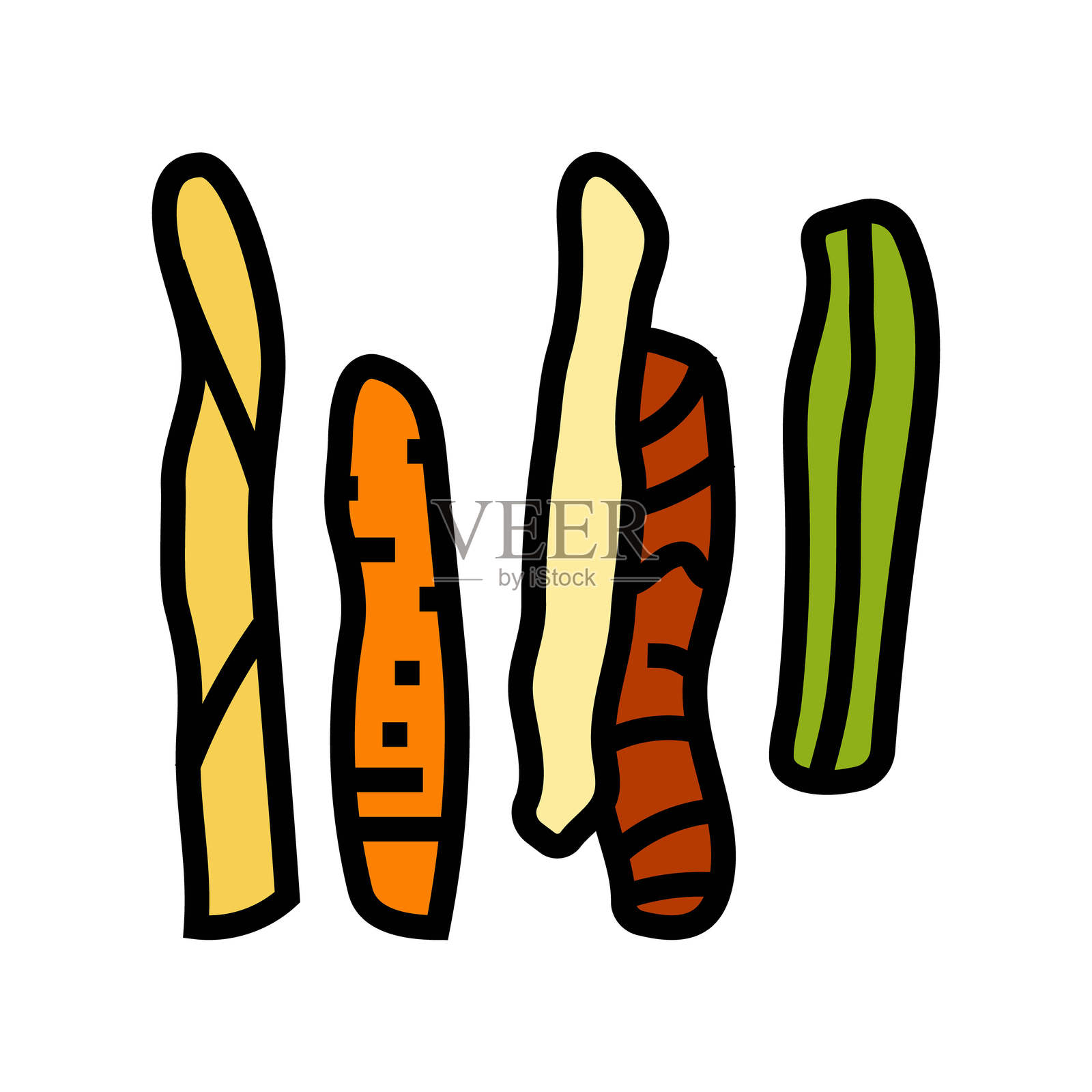 蔬菜棒小吃食品颜色图标矢量插图插画图片素材