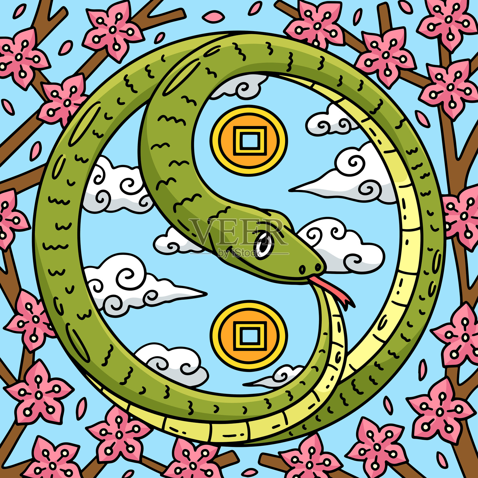 蛇年形成阴阳色插画图片素材