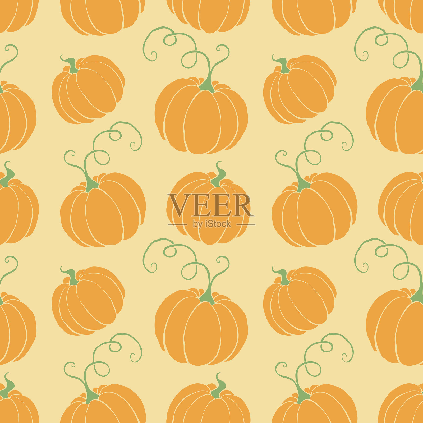 矢量无缝图案与南瓜在平面风格。万圣节或感恩节的背景和纹理插画图片素材