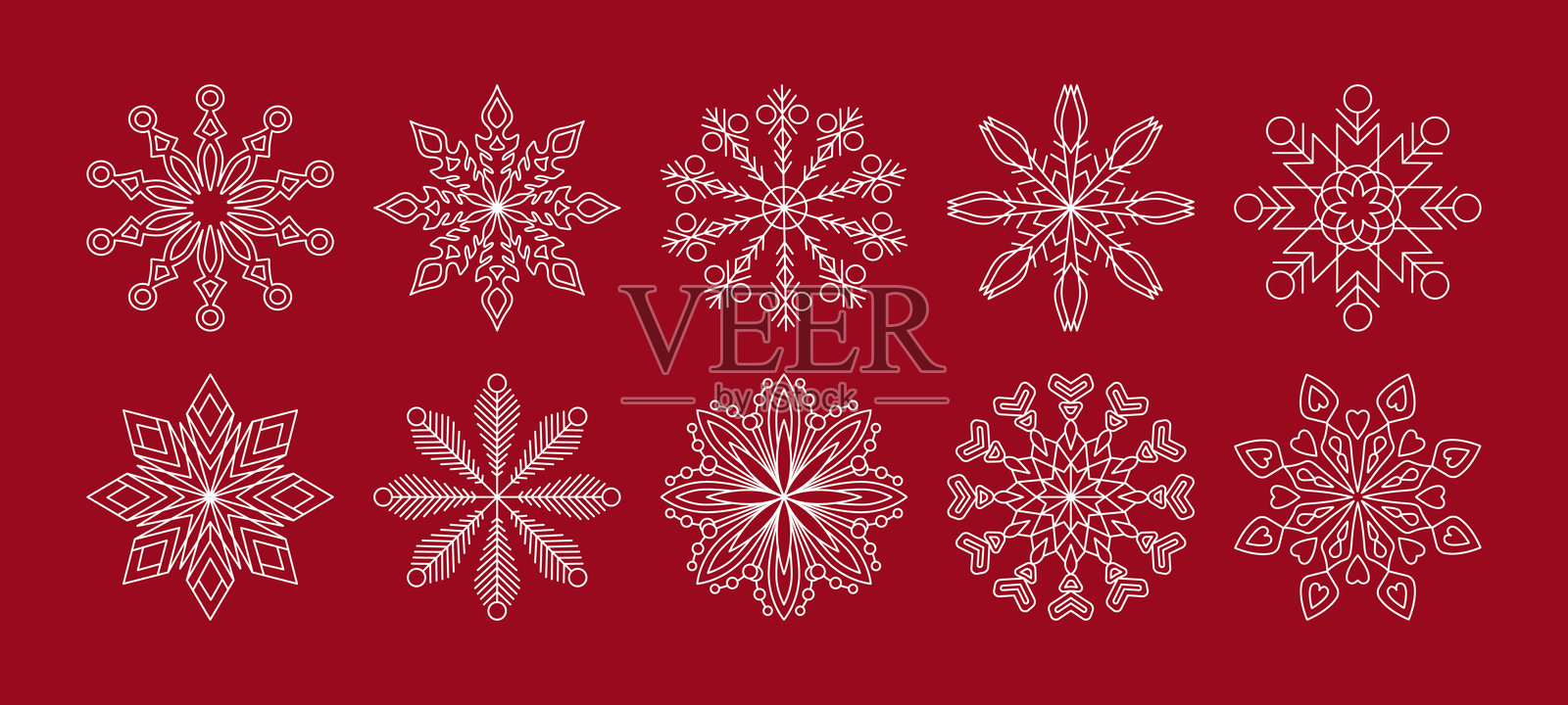 雪花图标集。雪象征着白色的剪影。寒假装饰元素用于圣诞贺卡,横幅,海报,包装纸,网站。平面雪花图标矢量插图。插画图片素材