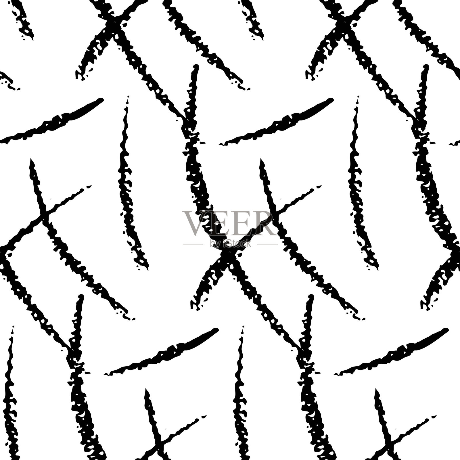 无缝图案,粉笔画线条的粗糙纹理。抽象的印刷,黑色笔触在白色的背景。向量。插画图片素材