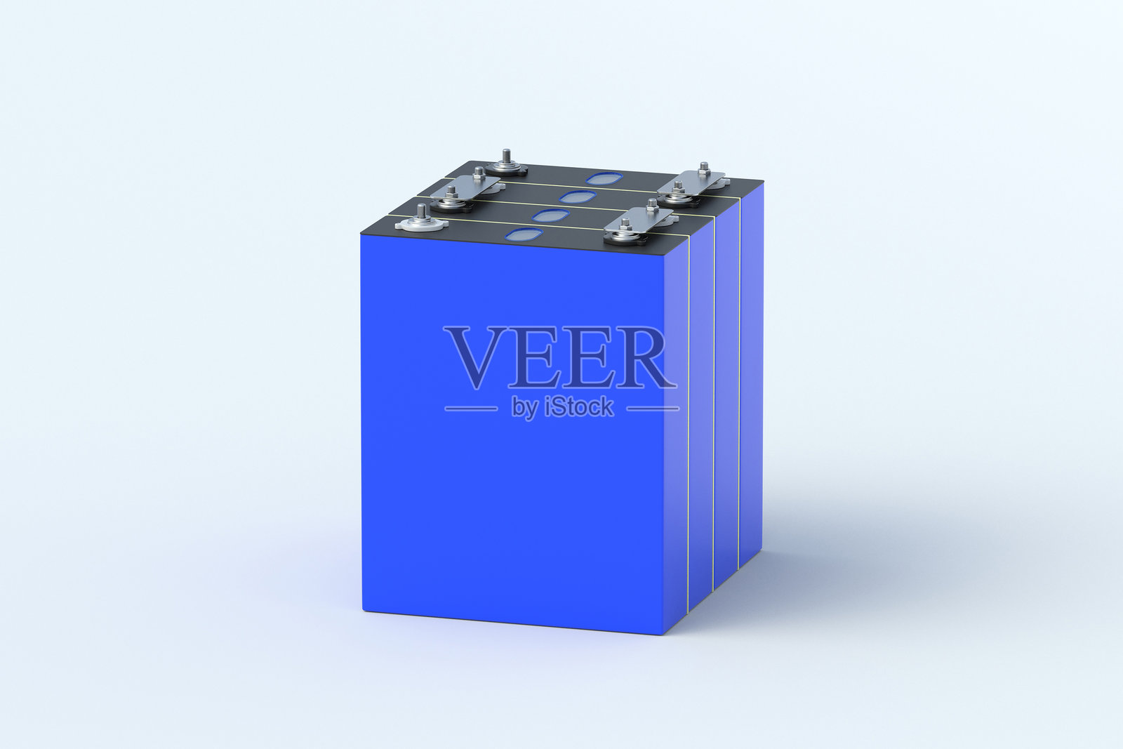 灰色背景上的磷酸铁锂电芯合集:用于磷酸铁锂电池的棱柱形模块,不间断电源,3D渲染照片摄影图片