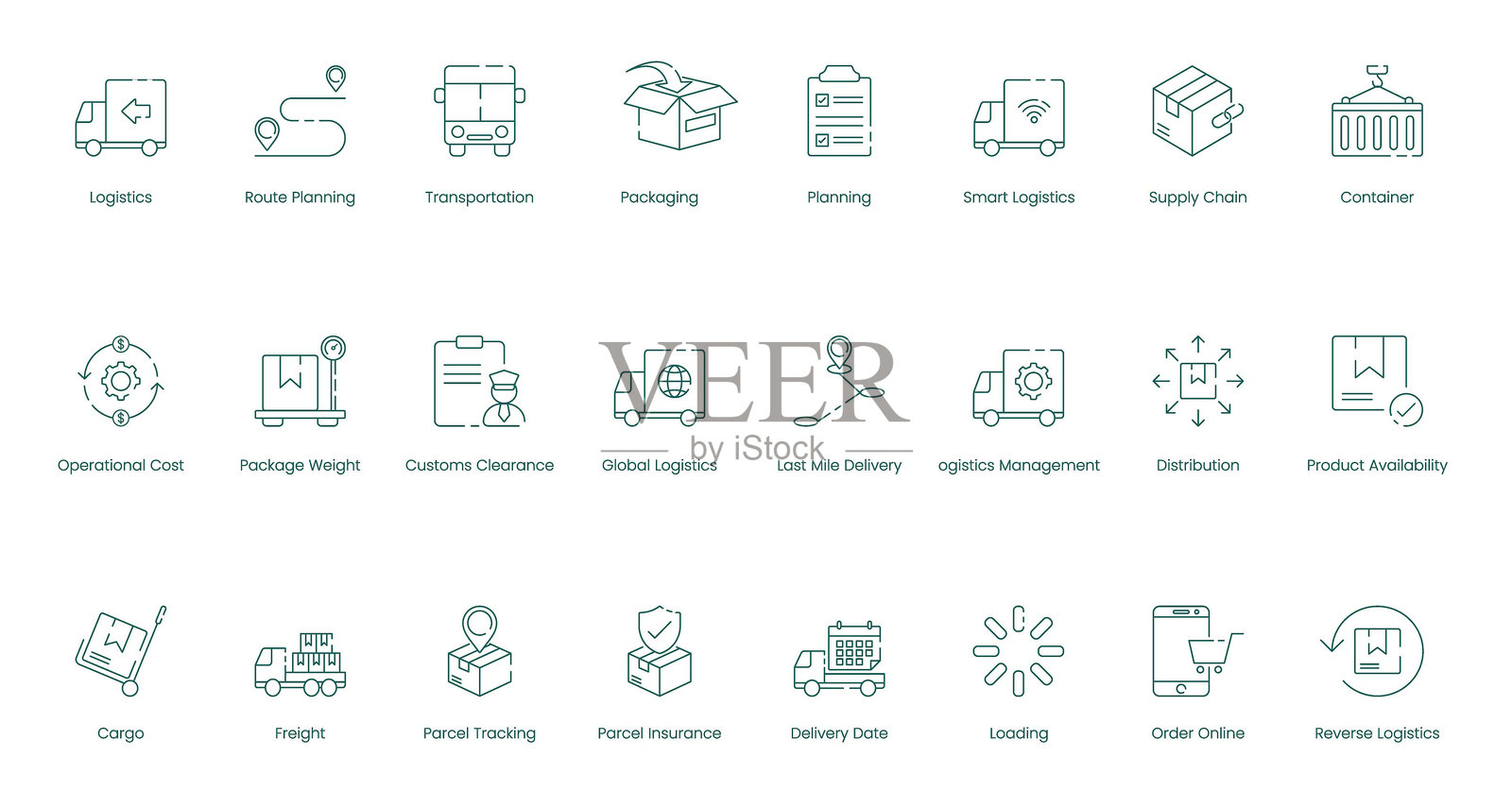 广泛的物流和货运管理矢量图标集的道路规划和运营效率插画图片素材