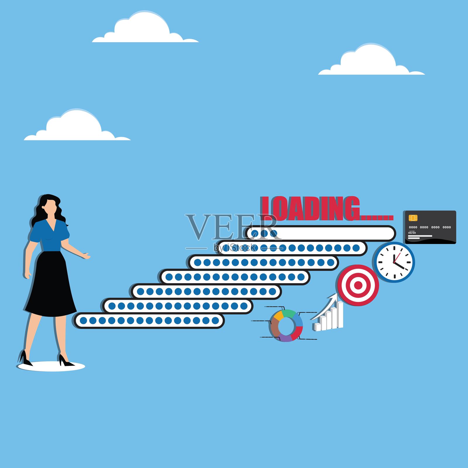 职业发展个人技能提升女商人与技能进度条插画图片素材