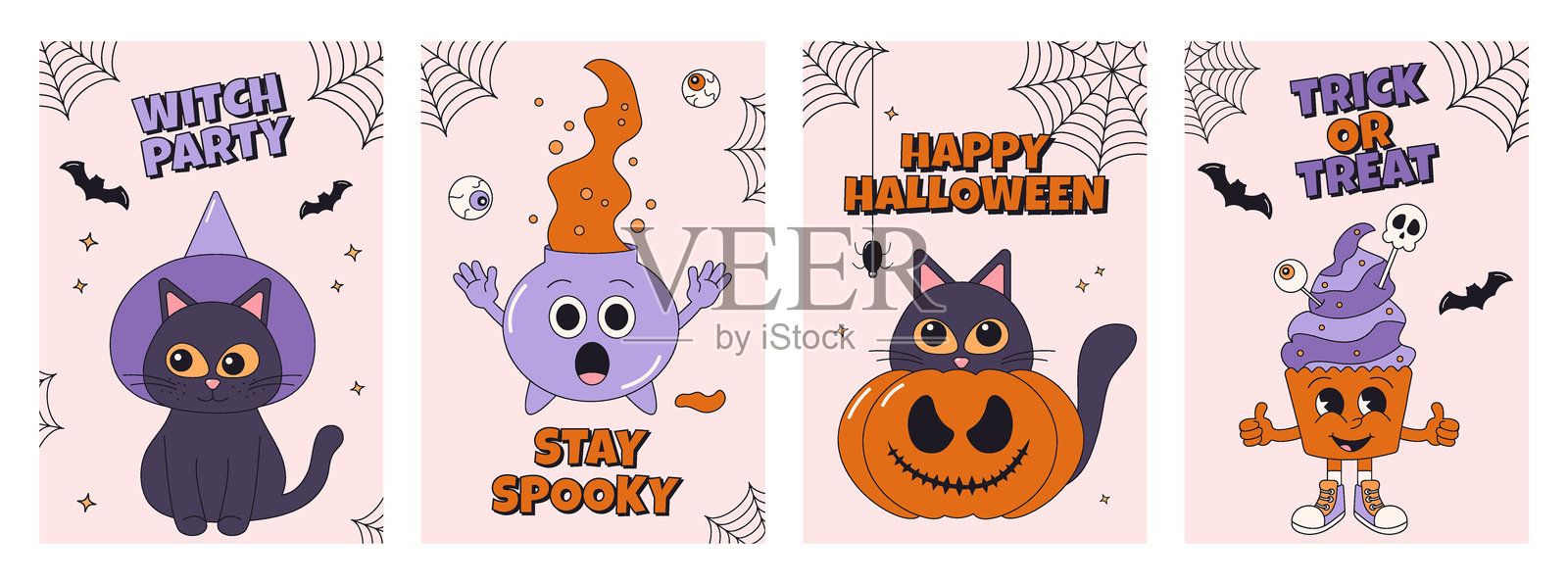 万圣节猫明信片插画图片素材