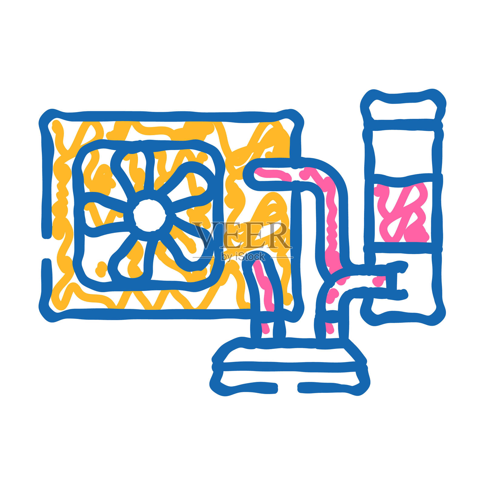 液冷游戏电脑涂鸦图标插画图片素材