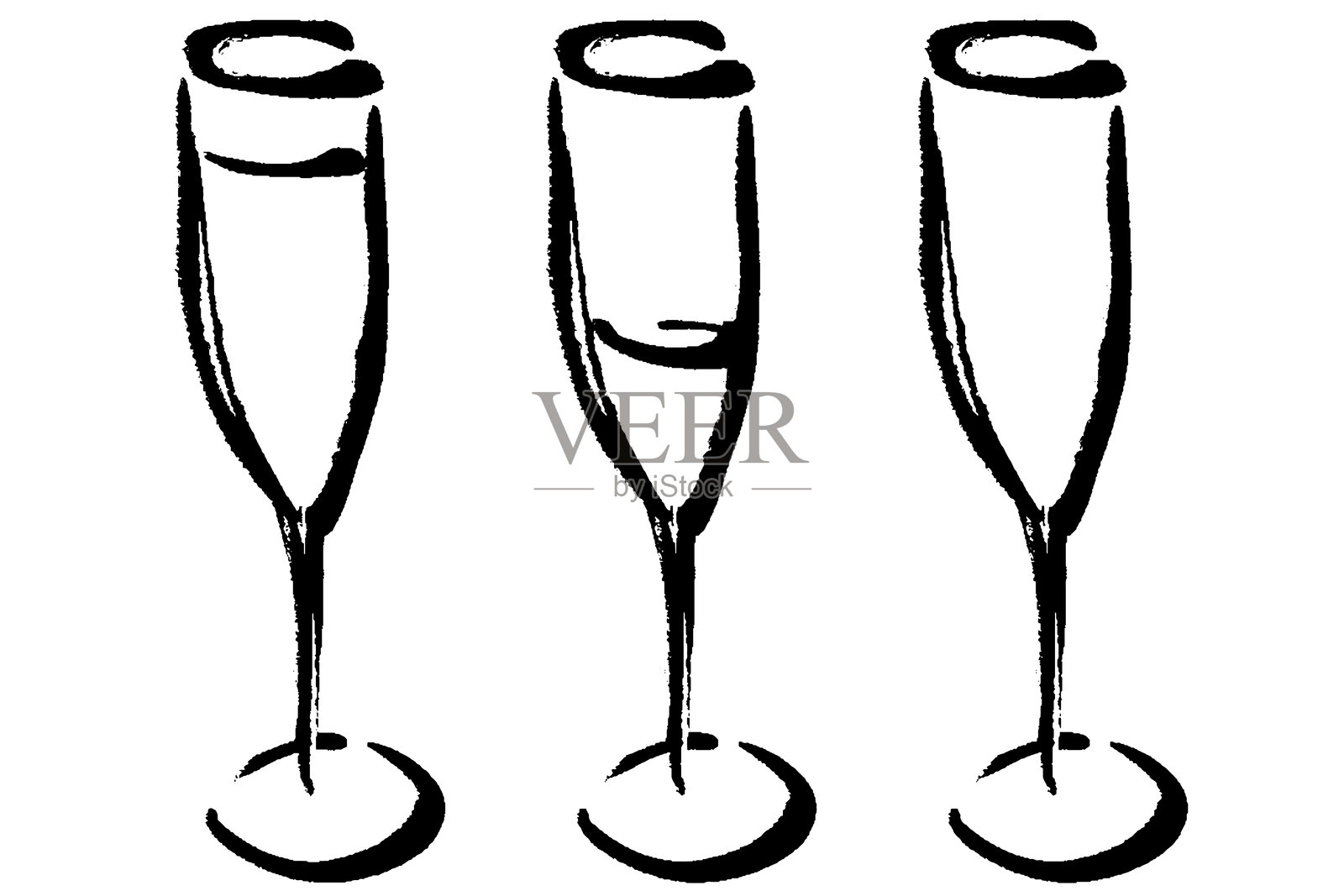 三只笔触风格的香槟杯线条插图插画图片素材