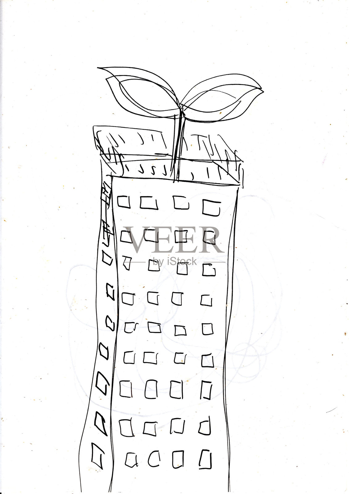 手绘摩天大楼和屋顶绿化,代表环境问题插画图片素材