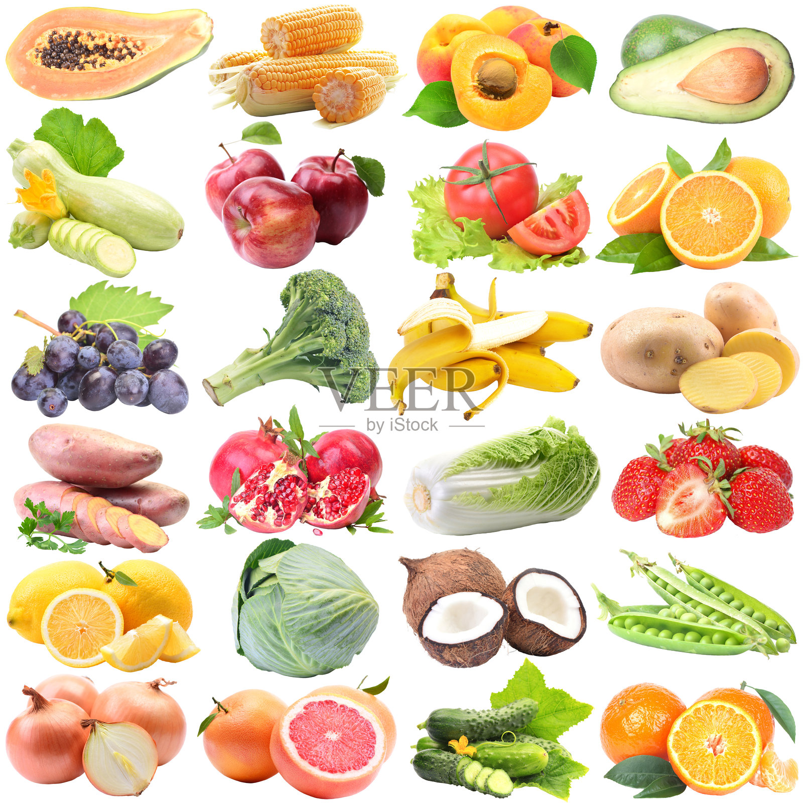 白色背景上的水果和蔬菜照片摄影图片