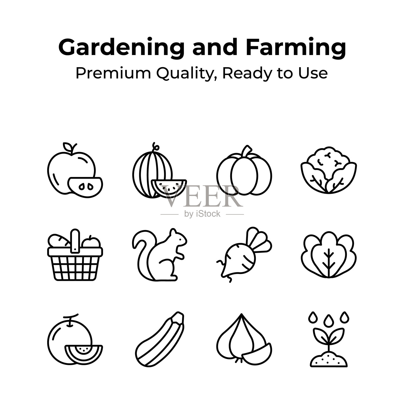 看看这个令人惊叹的园艺和农业图标集插画图片素材