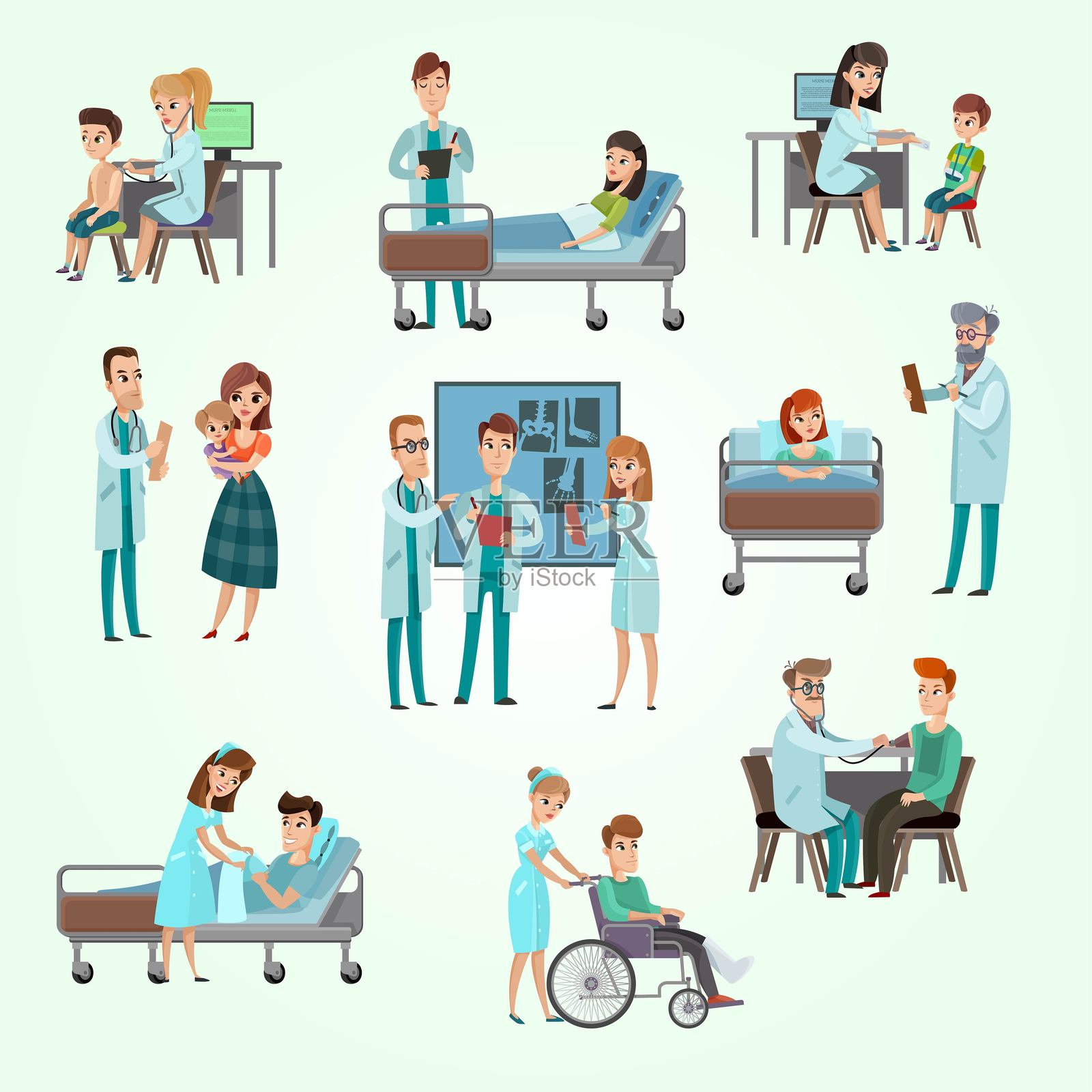 医生与病人角色组合插画图片素材