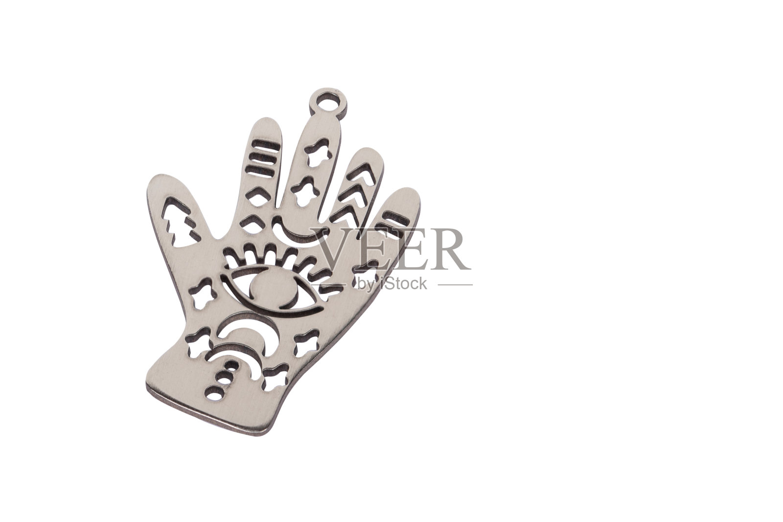 激光切割的哈姆萨手金属吊坠,带有眼睛和月亮设计 - 用于珠宝制作、家居装饰和精神艺术项目的象征性DIY工艺饰品照片摄影图片