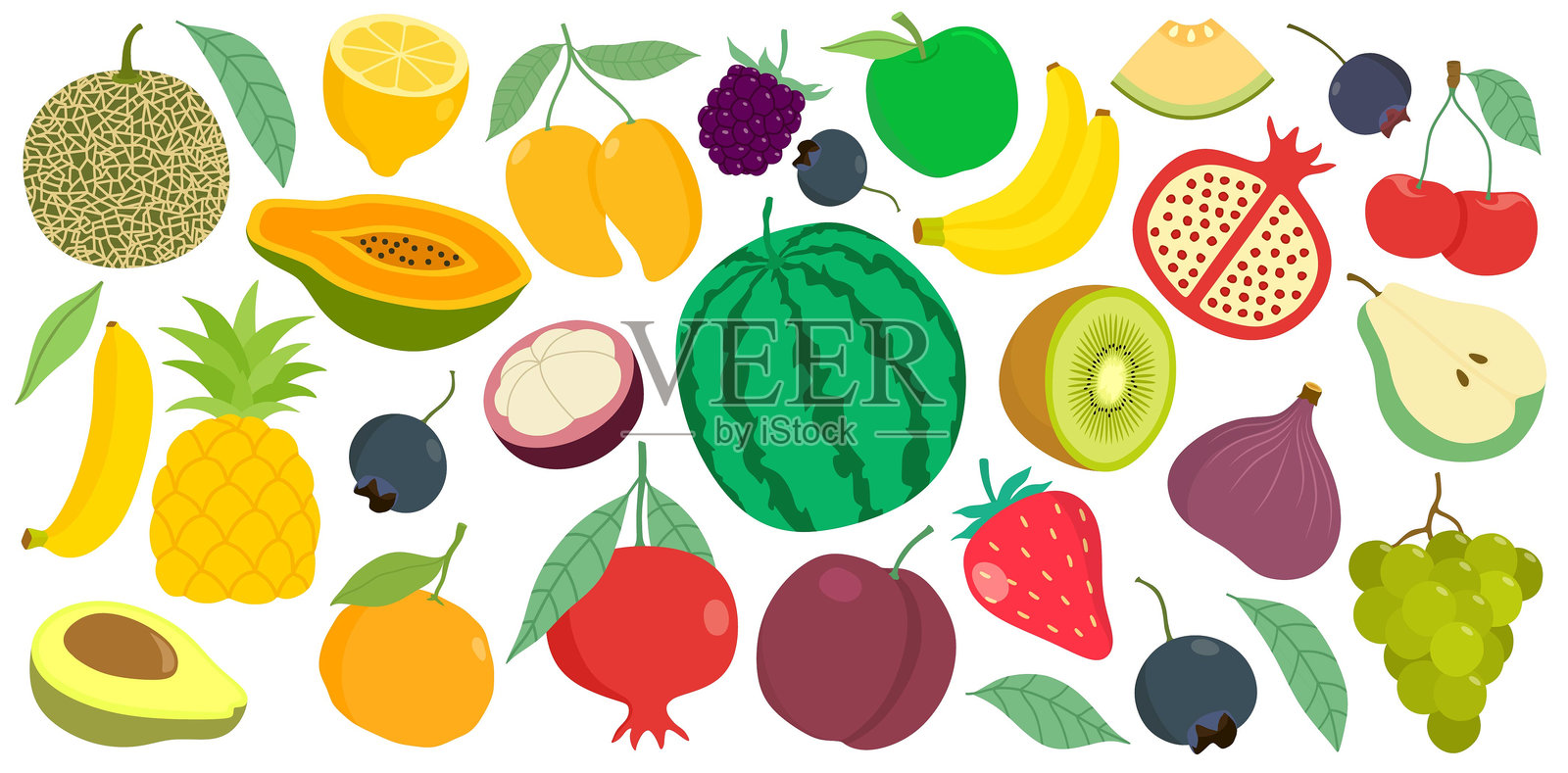 手绘可爱多彩水果套装。插画图片素材