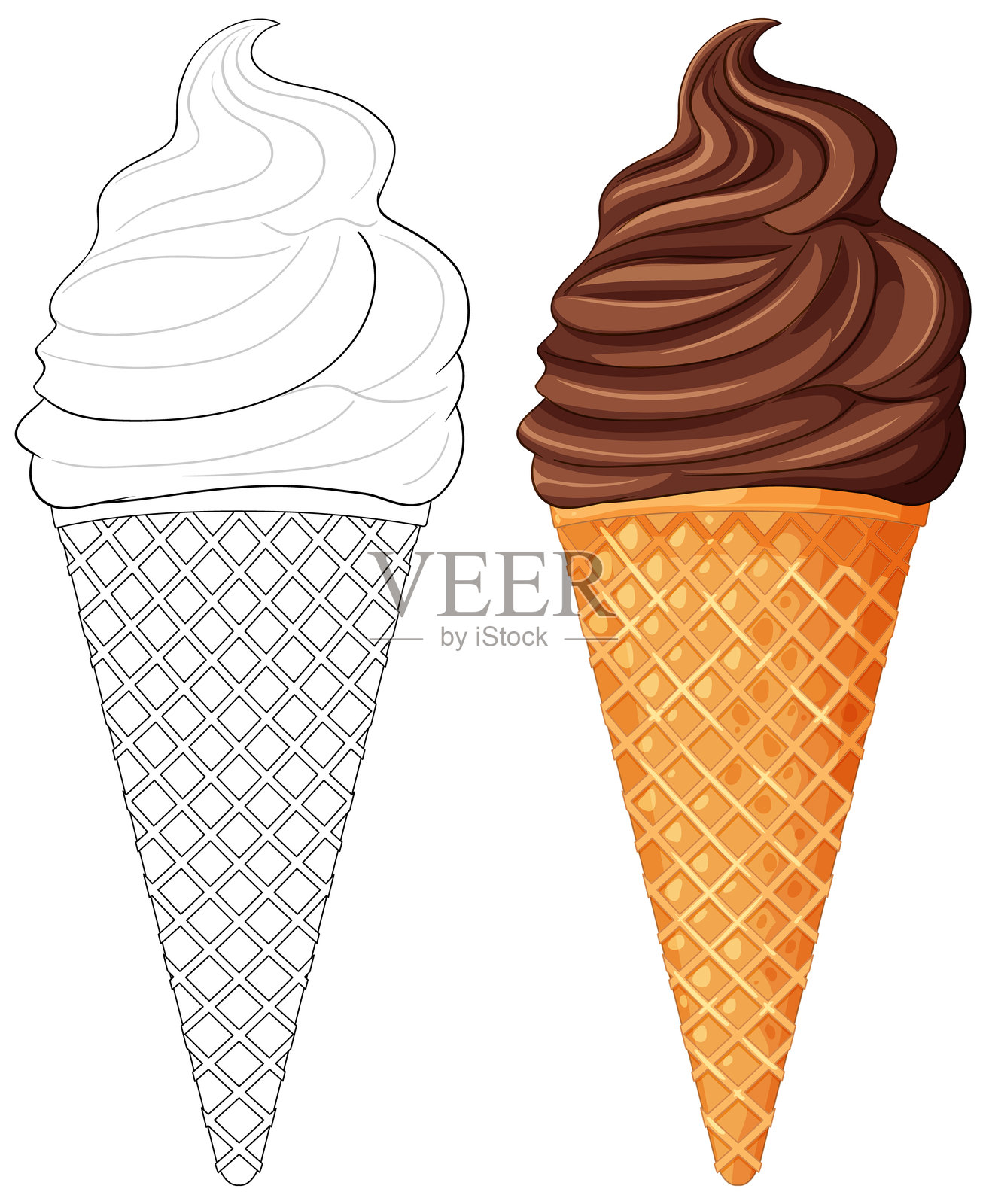 巧克力冰淇淋在蛋筒中的插图插画图片素材