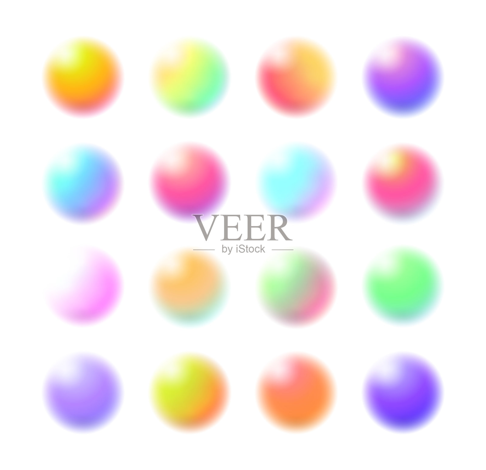 模糊的球体,带有丰富的渐变色彩。矢量孤立的时尚几何形状,色调和色彩样本。混合色彩,多彩生动的创意圆形,适用于横幅。插画图片素材