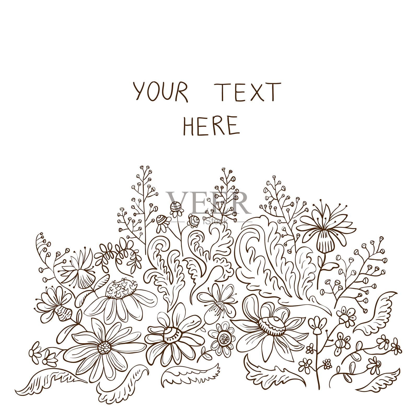 可爱的花卉贺卡,带有复古装饰元素插画图片素材