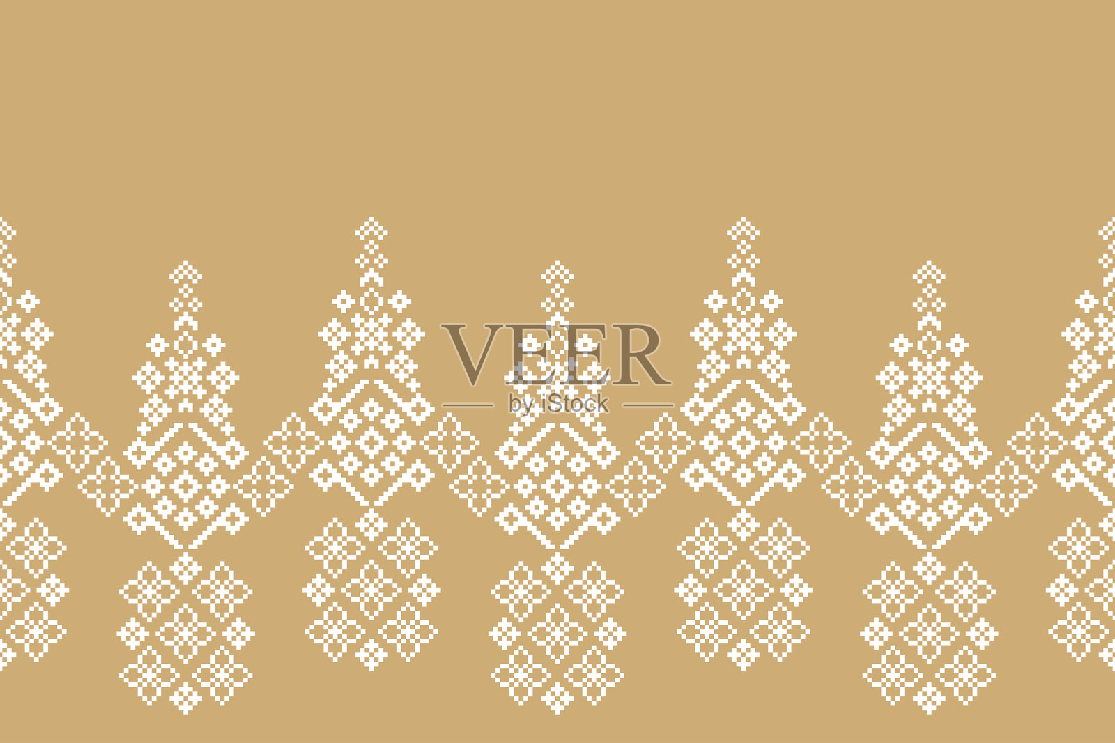 民族图案传统伊卡特几何织物十字绣。伊卡特刺绣民族东方像素棕色奶油标签背景。抽象,矢量,插图。纹理,装饰,壁纸。插画图片素材