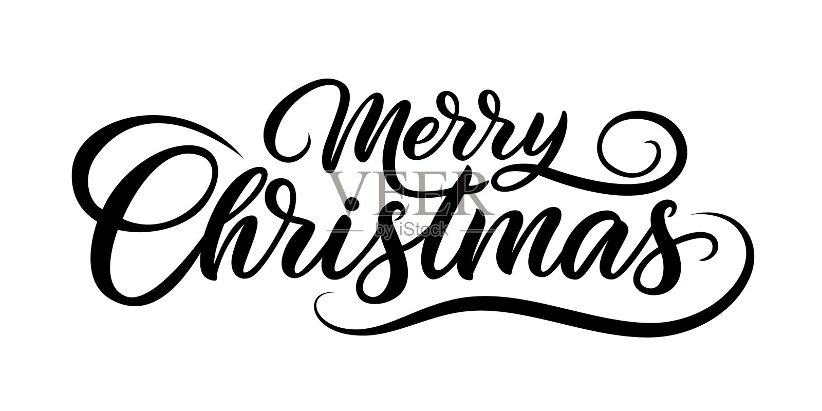 优雅的圣诞快乐书法,节日黑色字体在白色背景上,节日问候,适合用于邀请函、贺卡、横幅和营销设计插画图片素材
