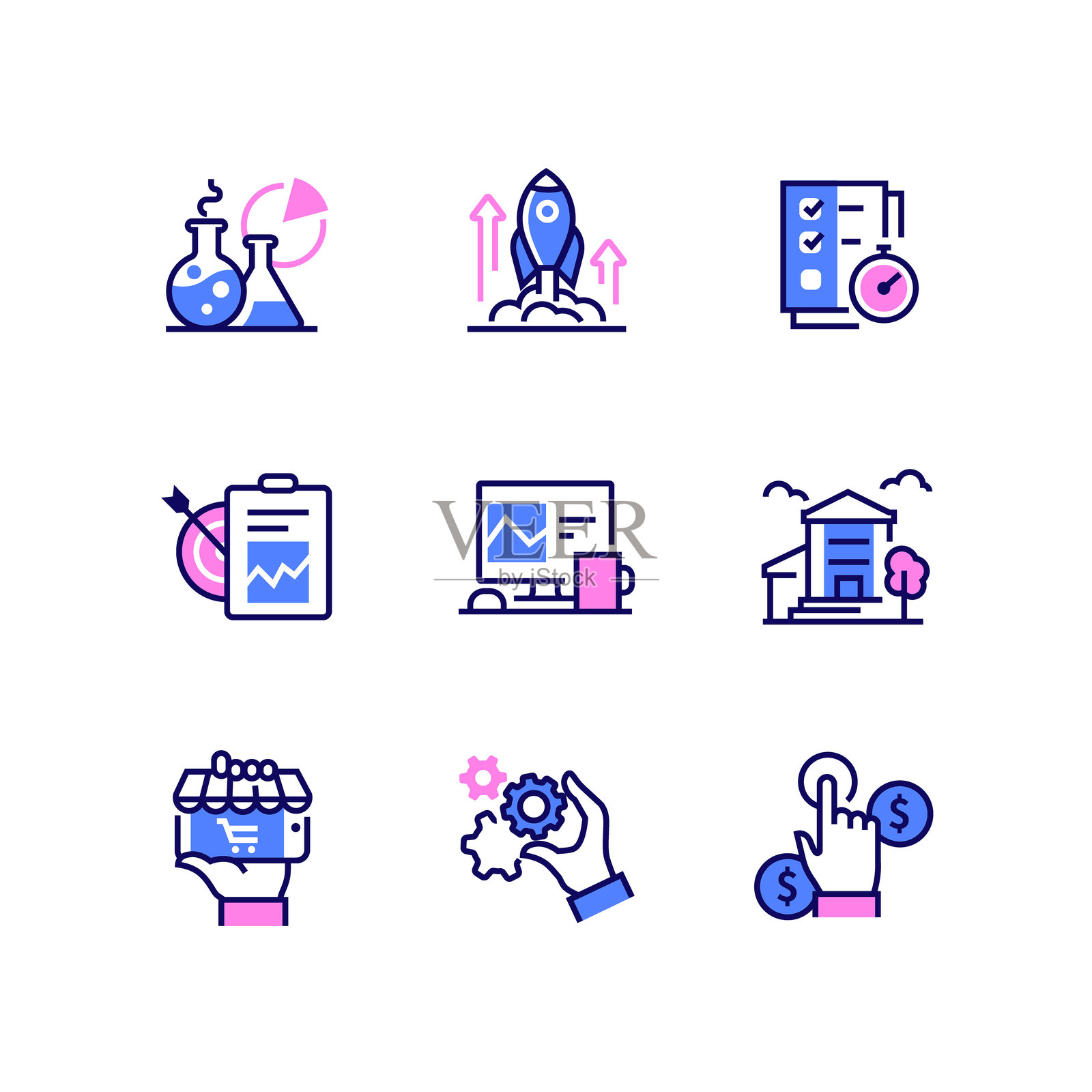 商业与金融 - 线条设计风格图标集插画图片素材