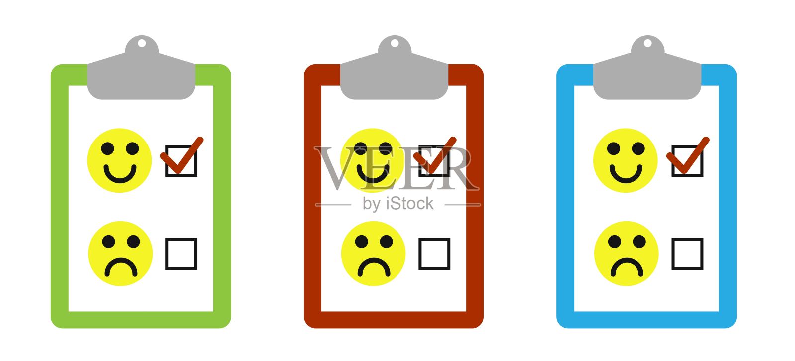 在快乐友好的积极情绪的笑脸上打勾插画图片素材