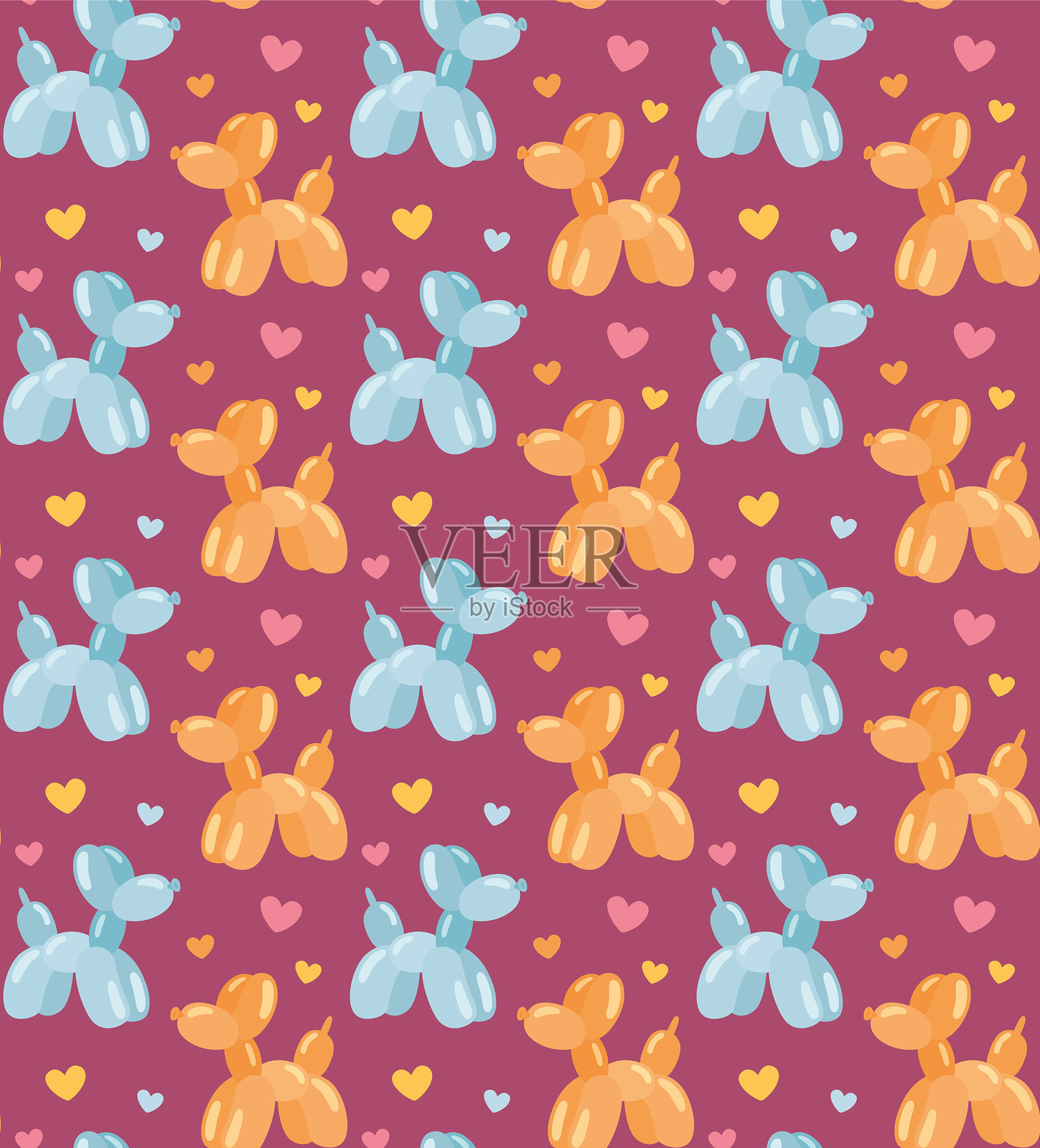 五彩气球狗和心形图案插画图片素材