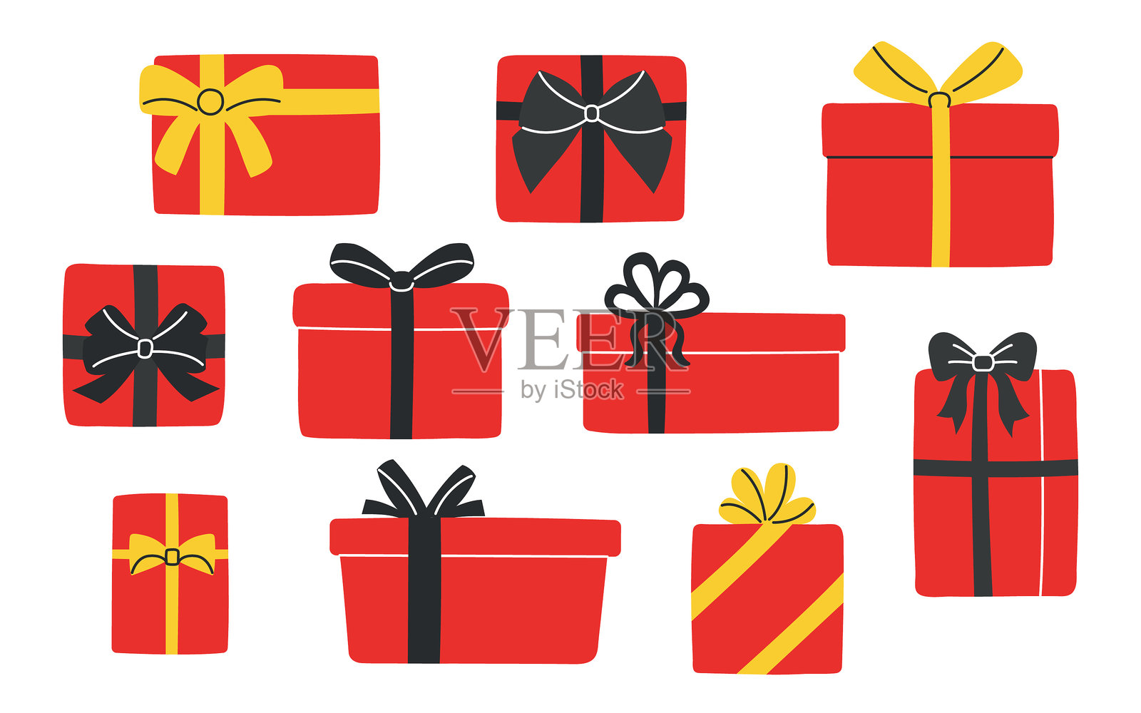 红色礼品盒套装2插画图片素材