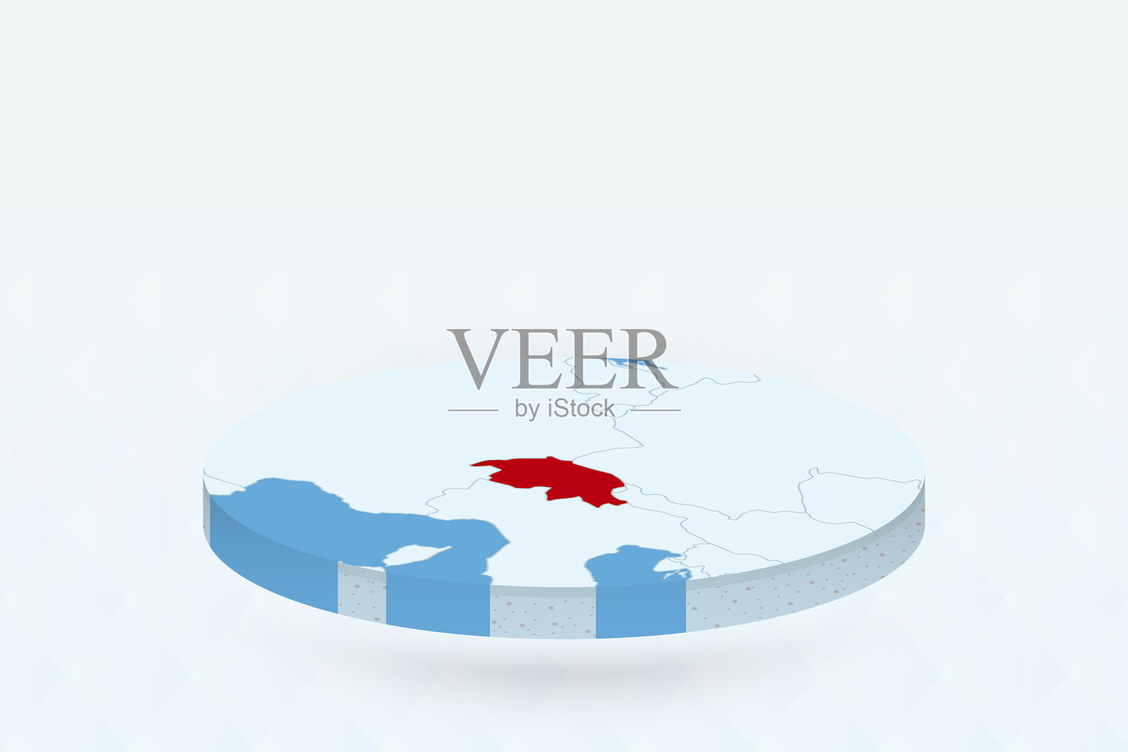 3D等距地图突出显示瑞士,标记为红色。插画图片素材