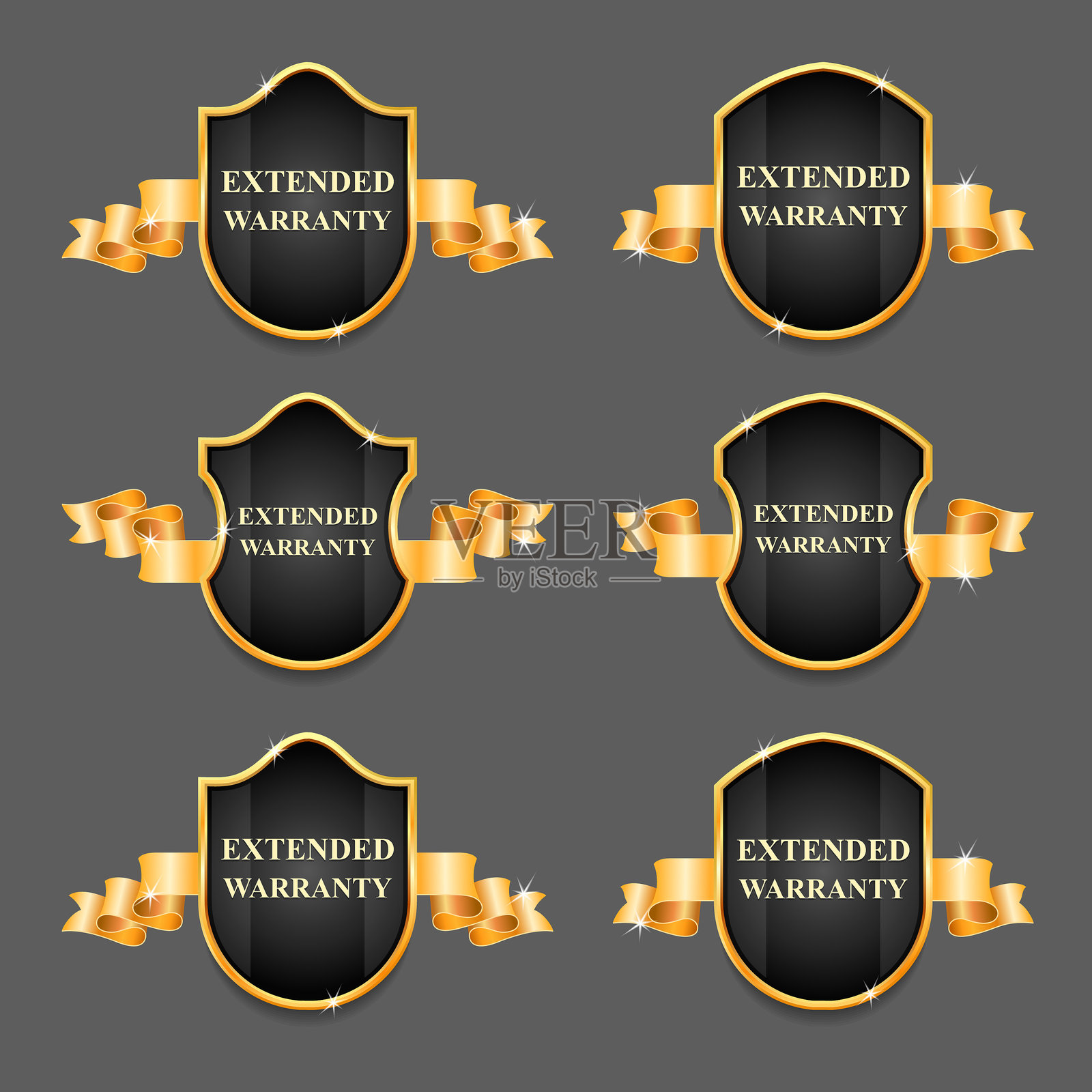 带有延长保修标签的黑色盾牌套装插画图片素材