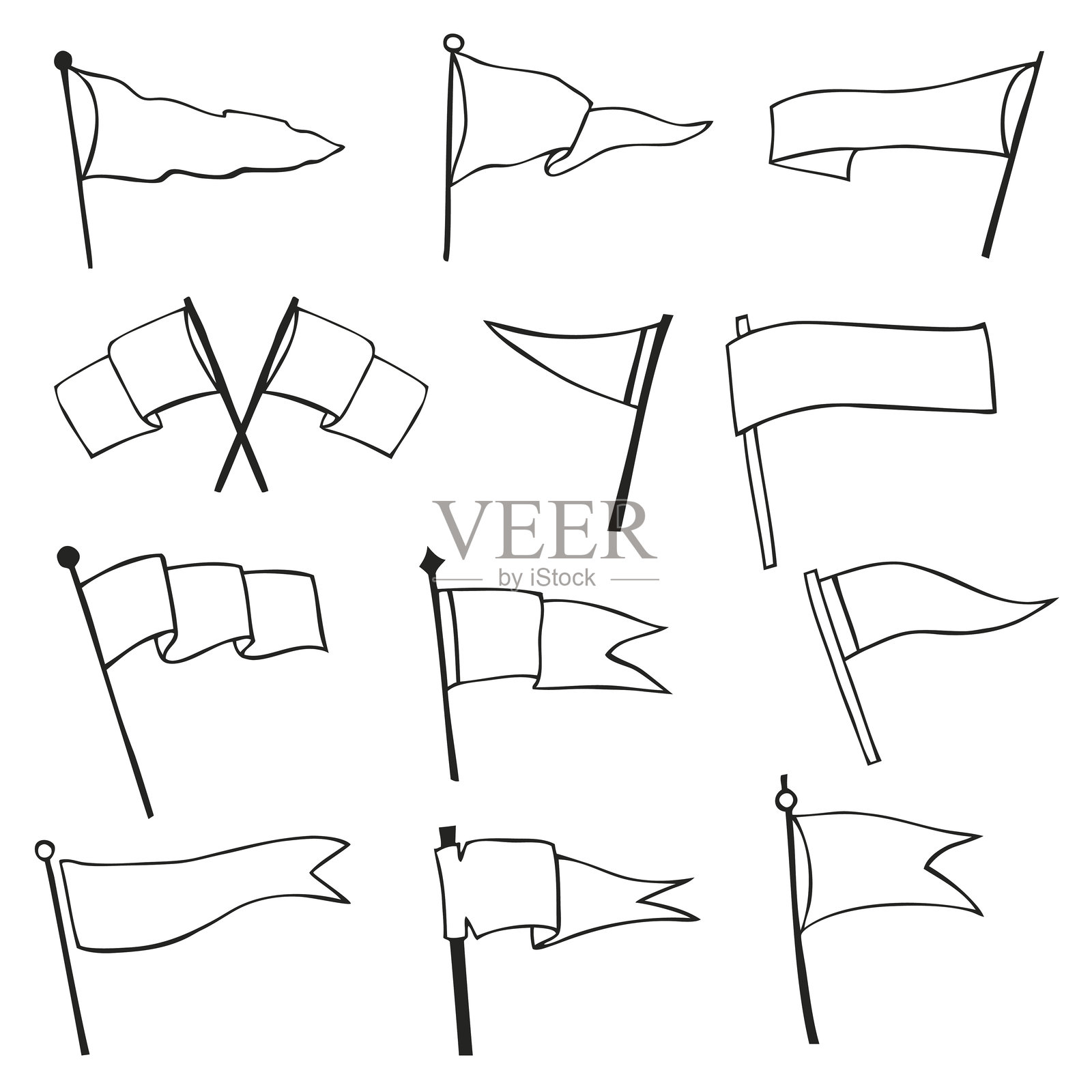 手绘旗帜。单色标签。旅行风格的旗帜。插画图片素材