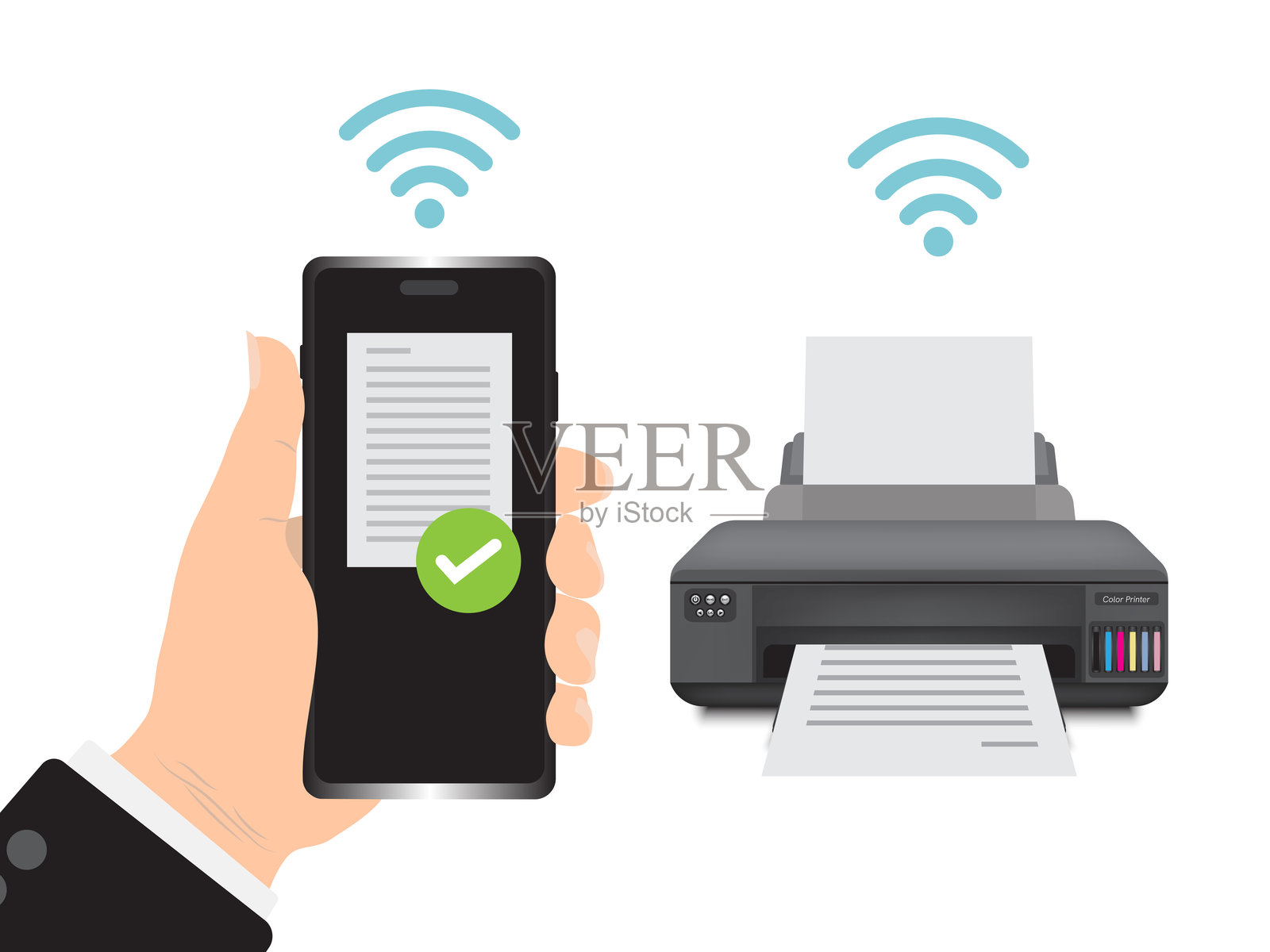 智能手机和打印机插画图片素材