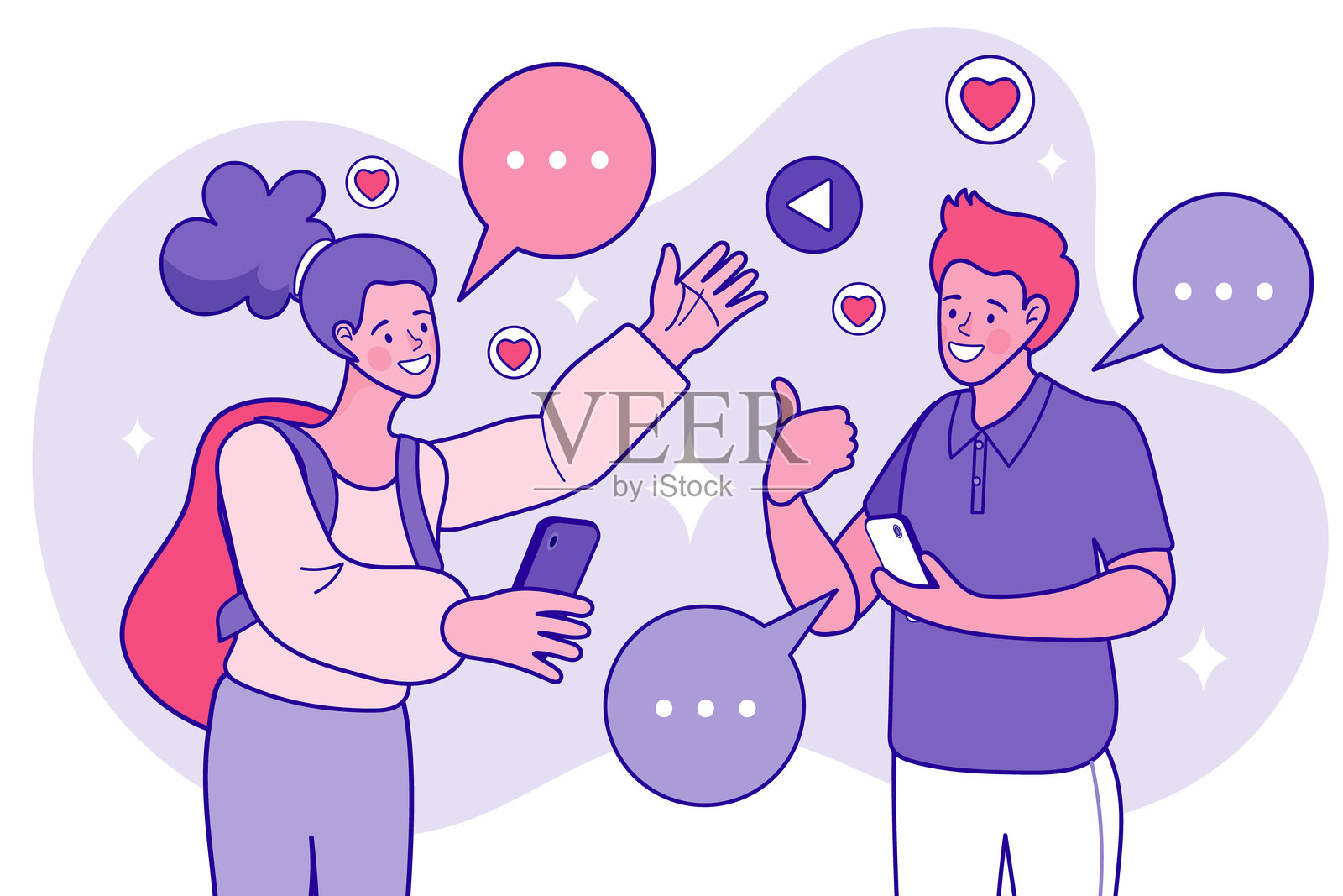 聊天气泡移动应用程序中的沟通对话,男人与女人。插画图片素材