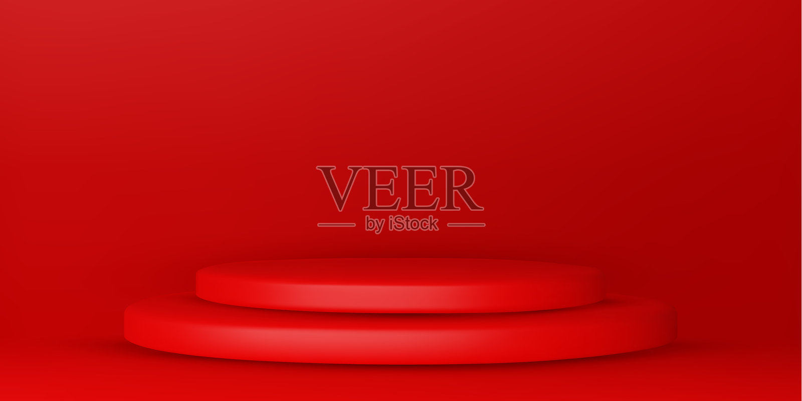 红色讲台模型。工作室展厅底座,时尚展示模型场景或展览画廊展示3D矢量讲台。插画图片素材