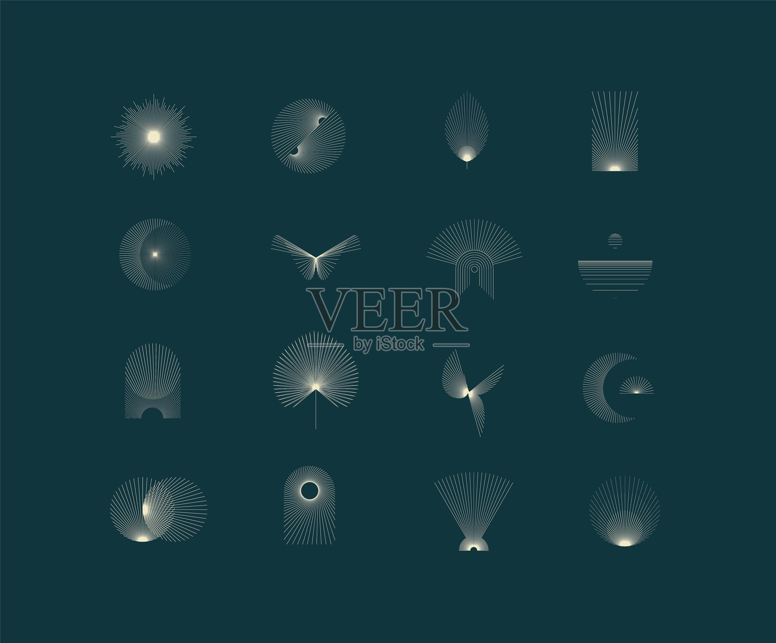 薄线条的青绿色几何形状和符号插画图片素材