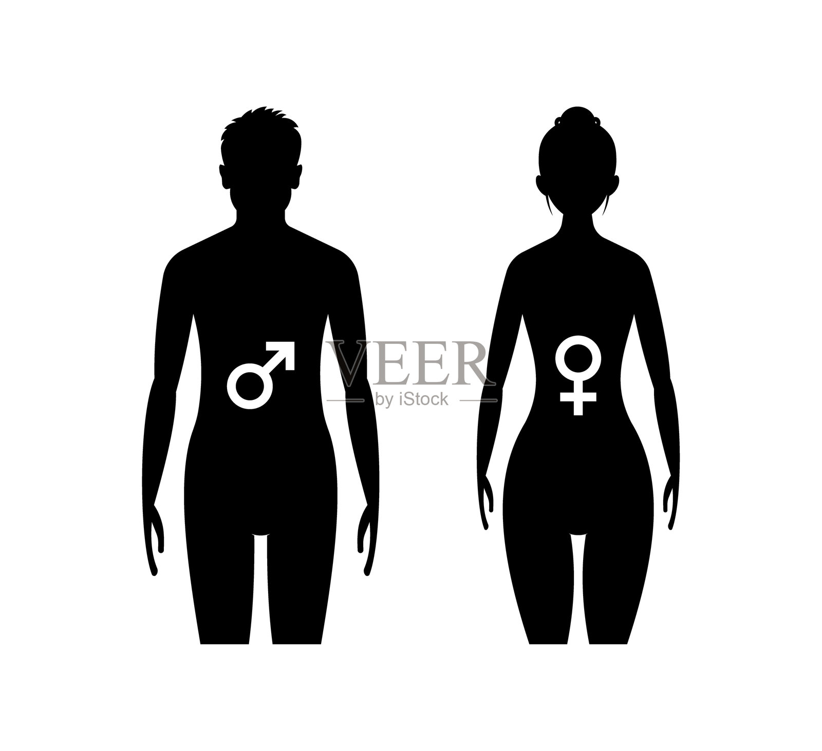 男女图标集。表示性别的人。轮廓风格。矢量图标。插画图片素材