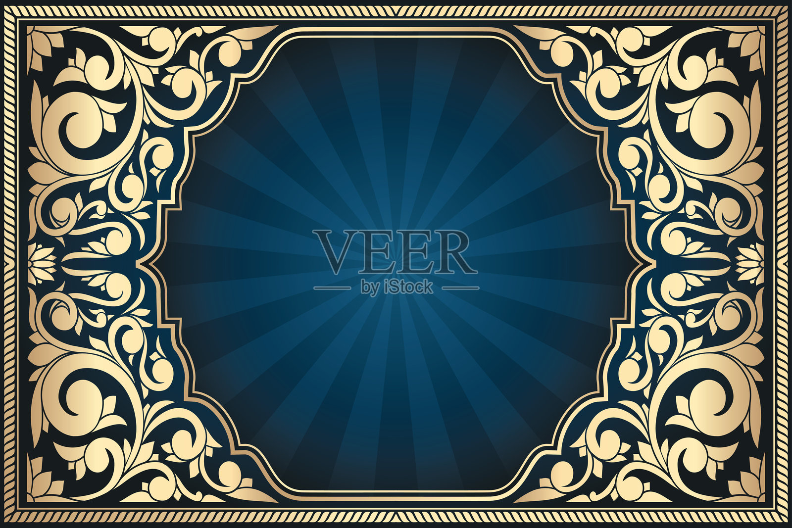 金色华丽花卉装饰复古空白卡片插画图片素材