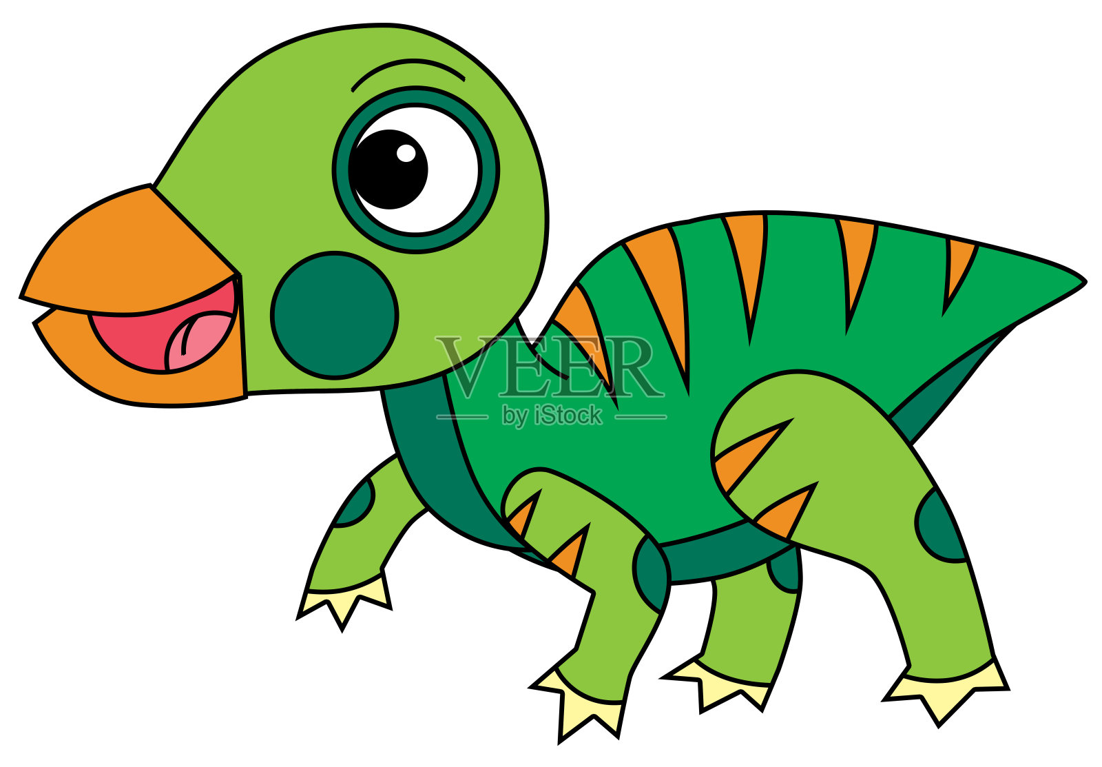 卡通场景:快乐的禽龙恐龙在白色背景上微笑行走儿童插画插画图片素材