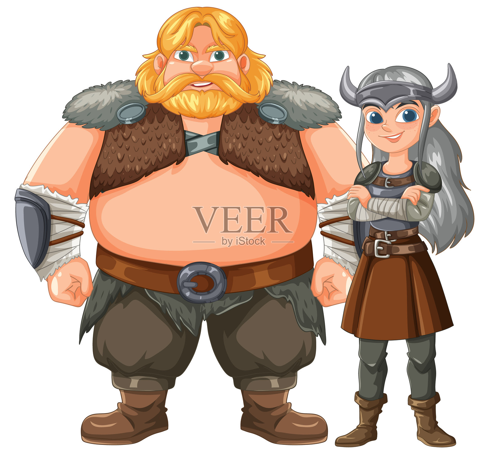 两个穿着传统服装的维京战士插画图片素材