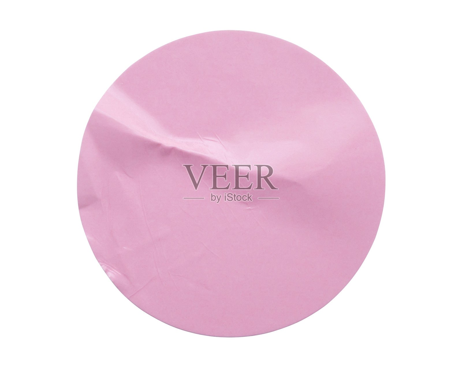 白色背景上隔离的粉色圆形不干胶纸标签照片摄影图片