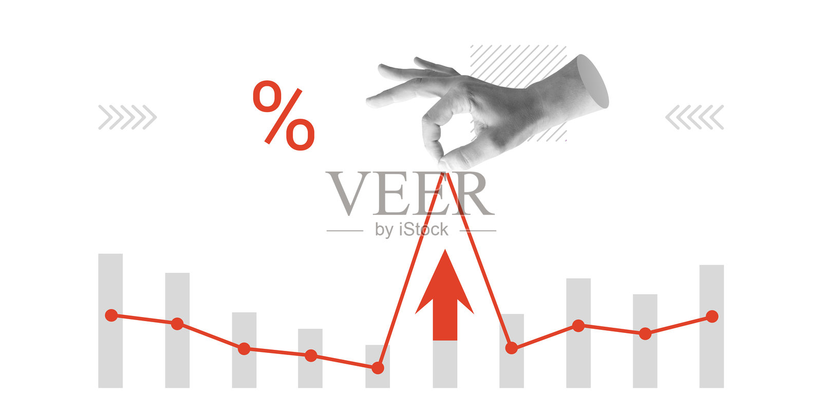 提高生产力:手将图表举起,旁边是百分号,极简艺术拼贴照片摄影图片
