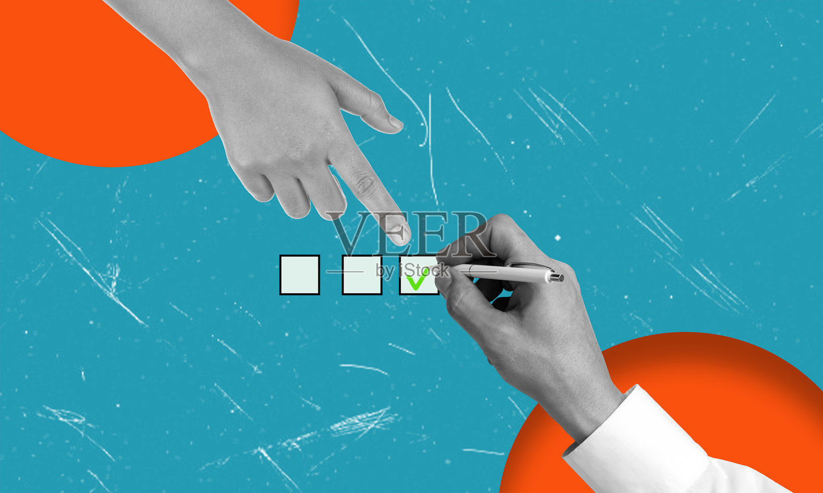 现代艺术拼贴:手填写受控任务清单照片摄影图片