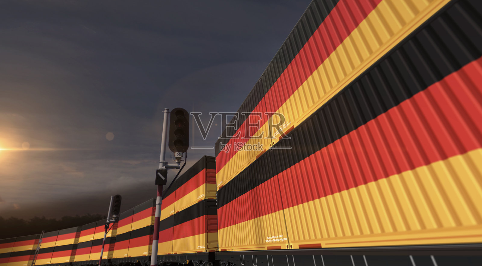 德国出口集装箱在货运列车车厢上的插图照片摄影图片