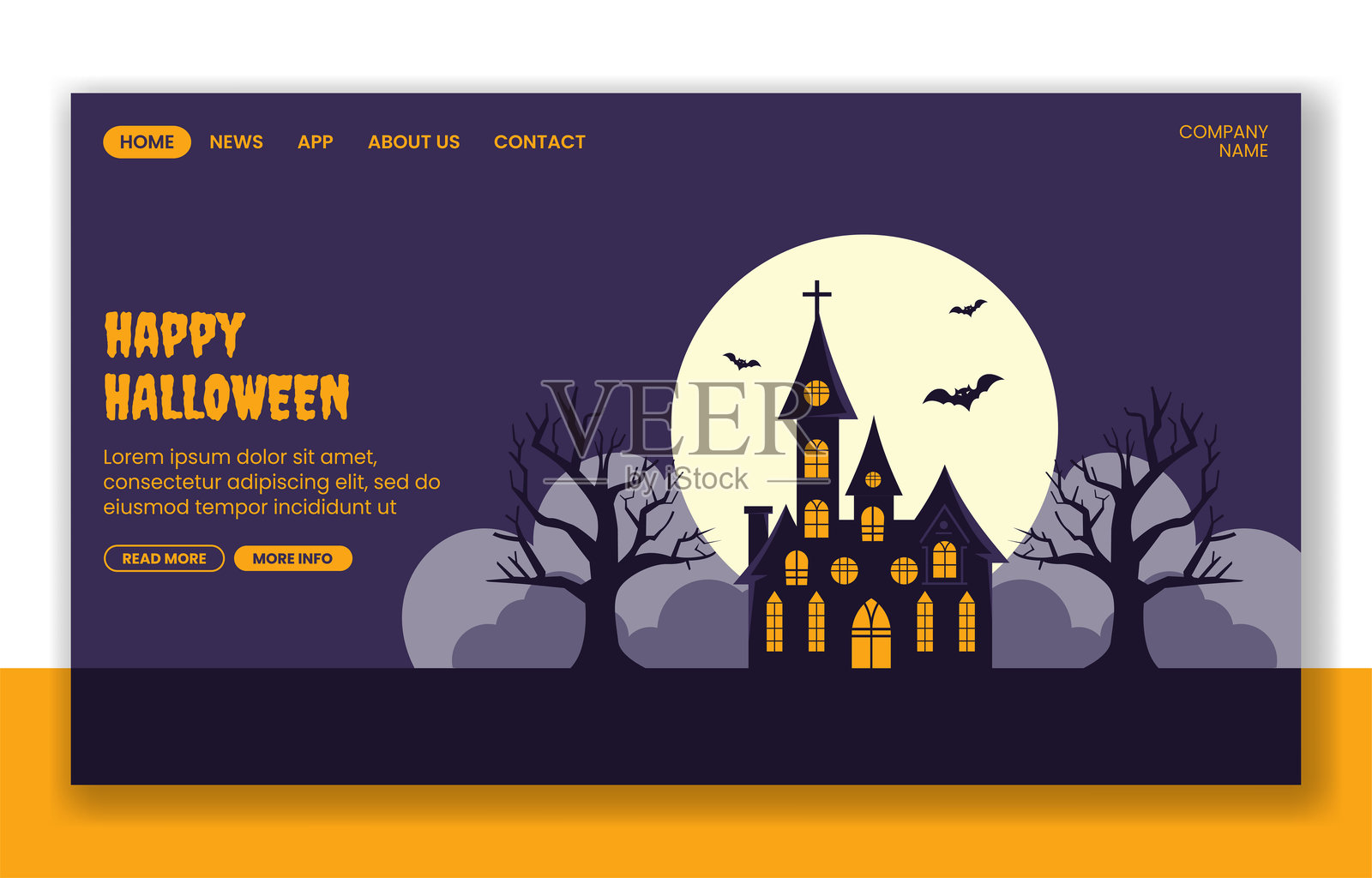 万圣节夜晚社交媒体着陆页卡通手绘模板背景插图插画图片素材