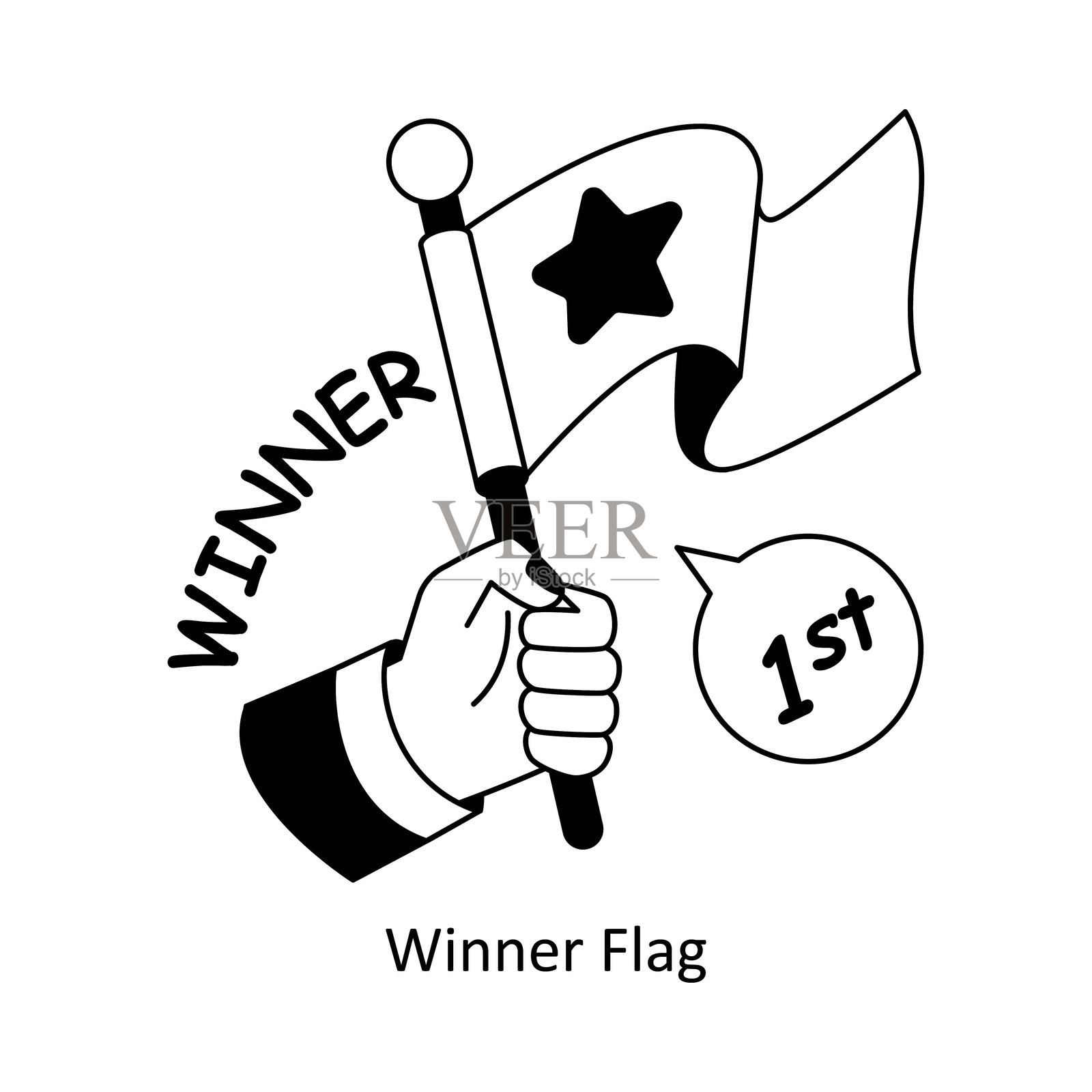 获胜者旗帜轮廓概念风格插图。EPS 10 文件插画图片素材