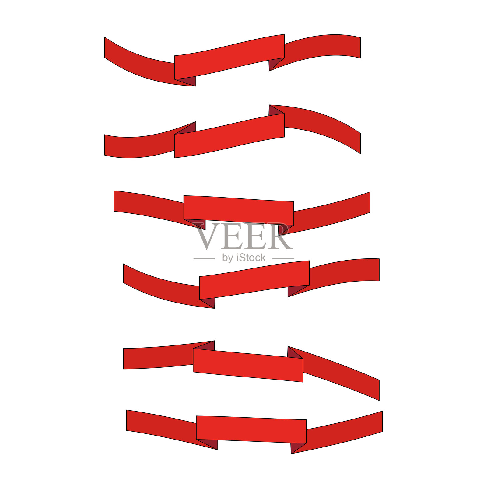 一组红色平带,孤立在白色背景上。丝带横幅矢量插图。水彩蕾丝。插画图片素材