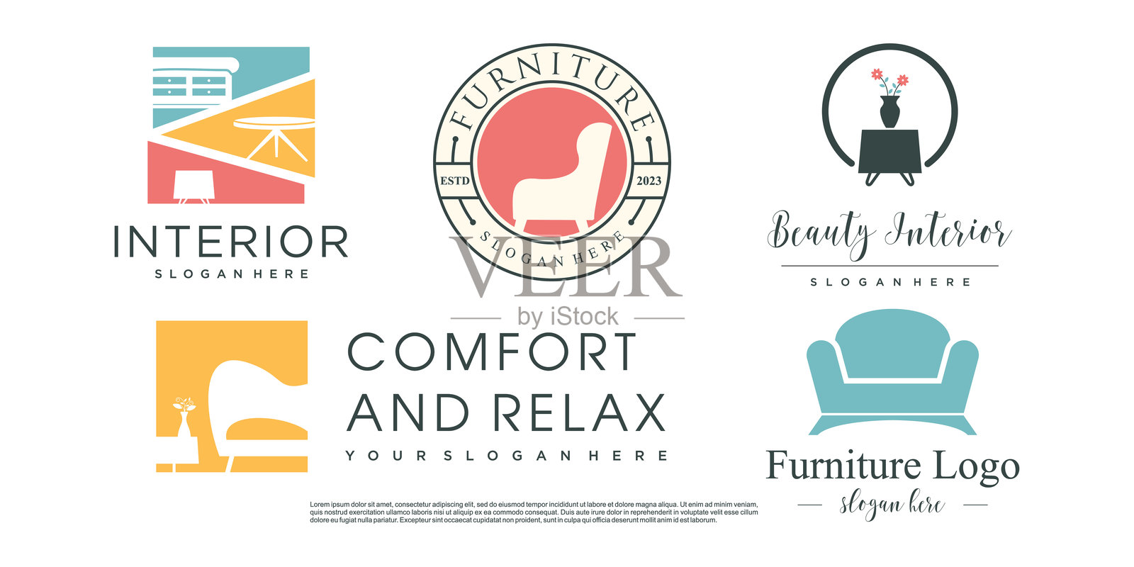 创意概念的家具组合标志设计矢量图集插画图片素材