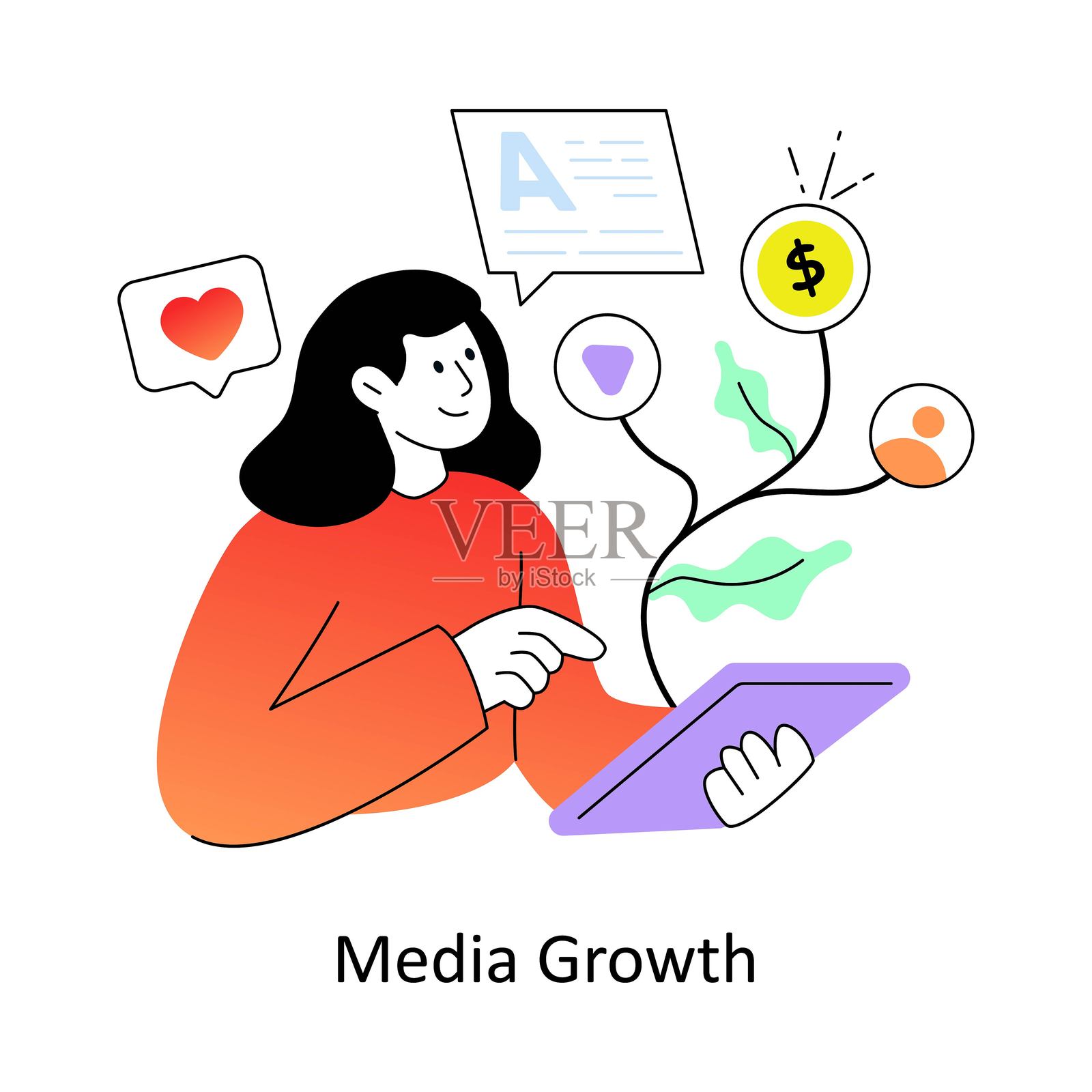 媒体增长梯度平面风格设计矢量插图。库存插图插画图片素材